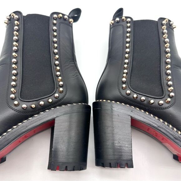 Christian Louboutin Chasse A Clou 70 Black Leather Studded  Ankle Boots EU37 US7 - Picture 8 of 14